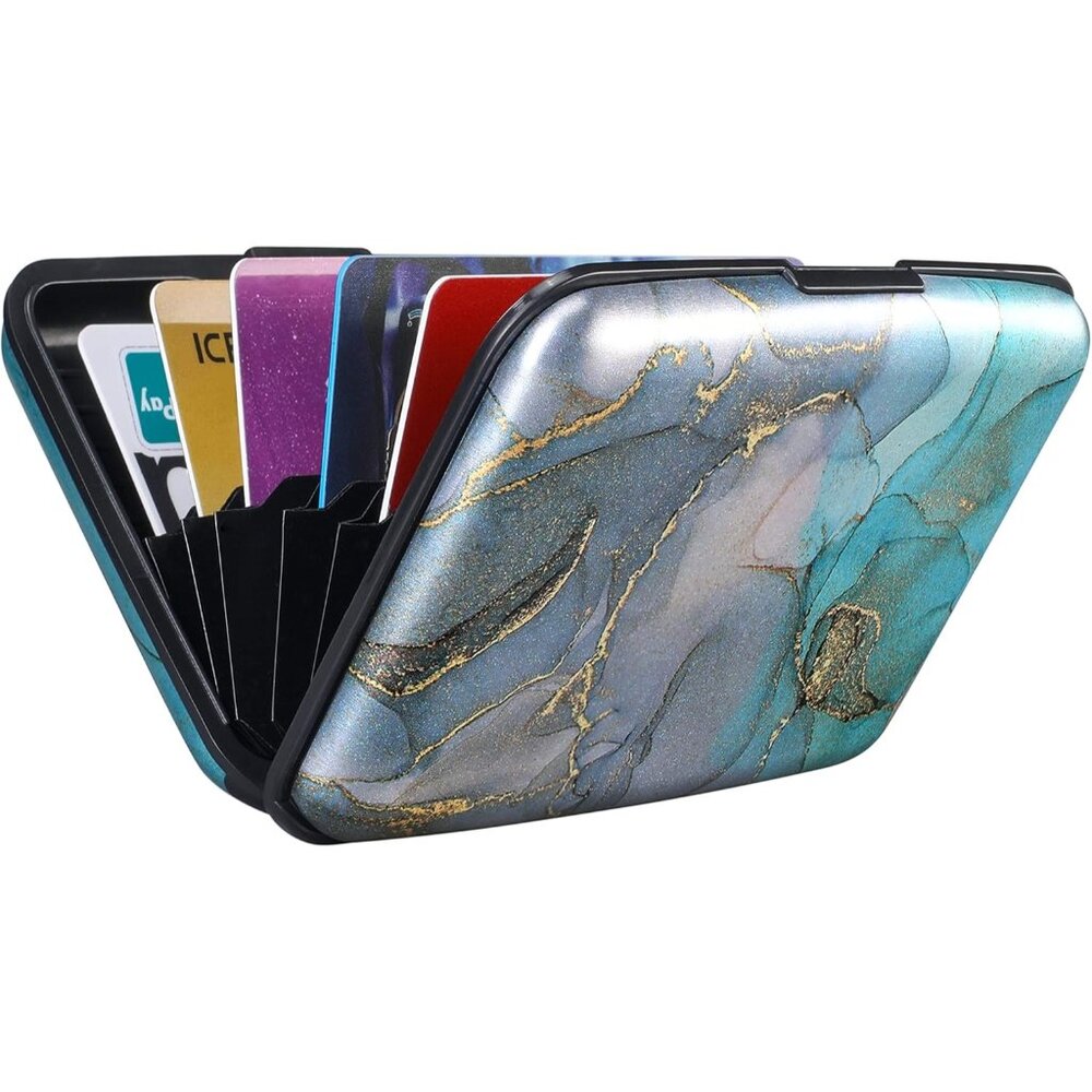 Wallet Credit Cards Holder Blue Purple Marble - Picture 6 of 7